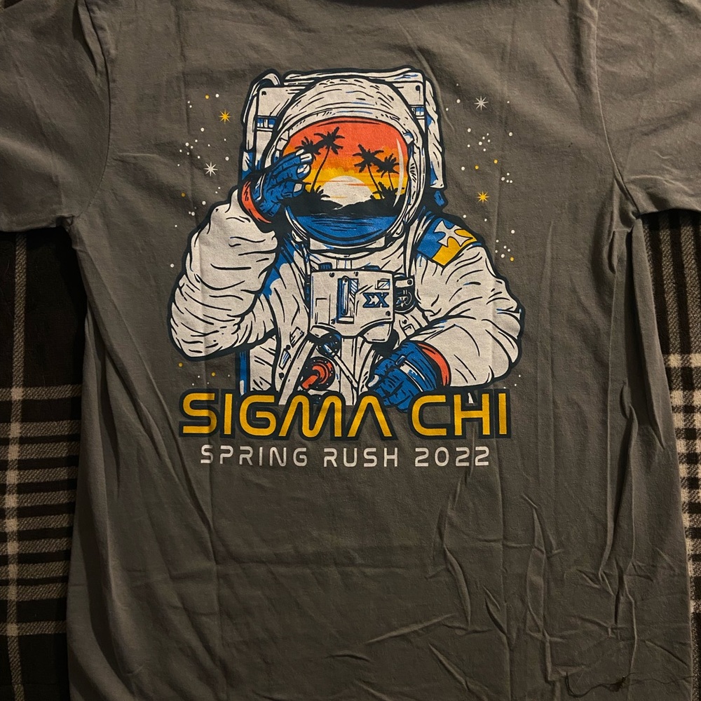 Sigma Chi Comfort Colors Gray Short Sleeve Tee with Astronaut Graphic